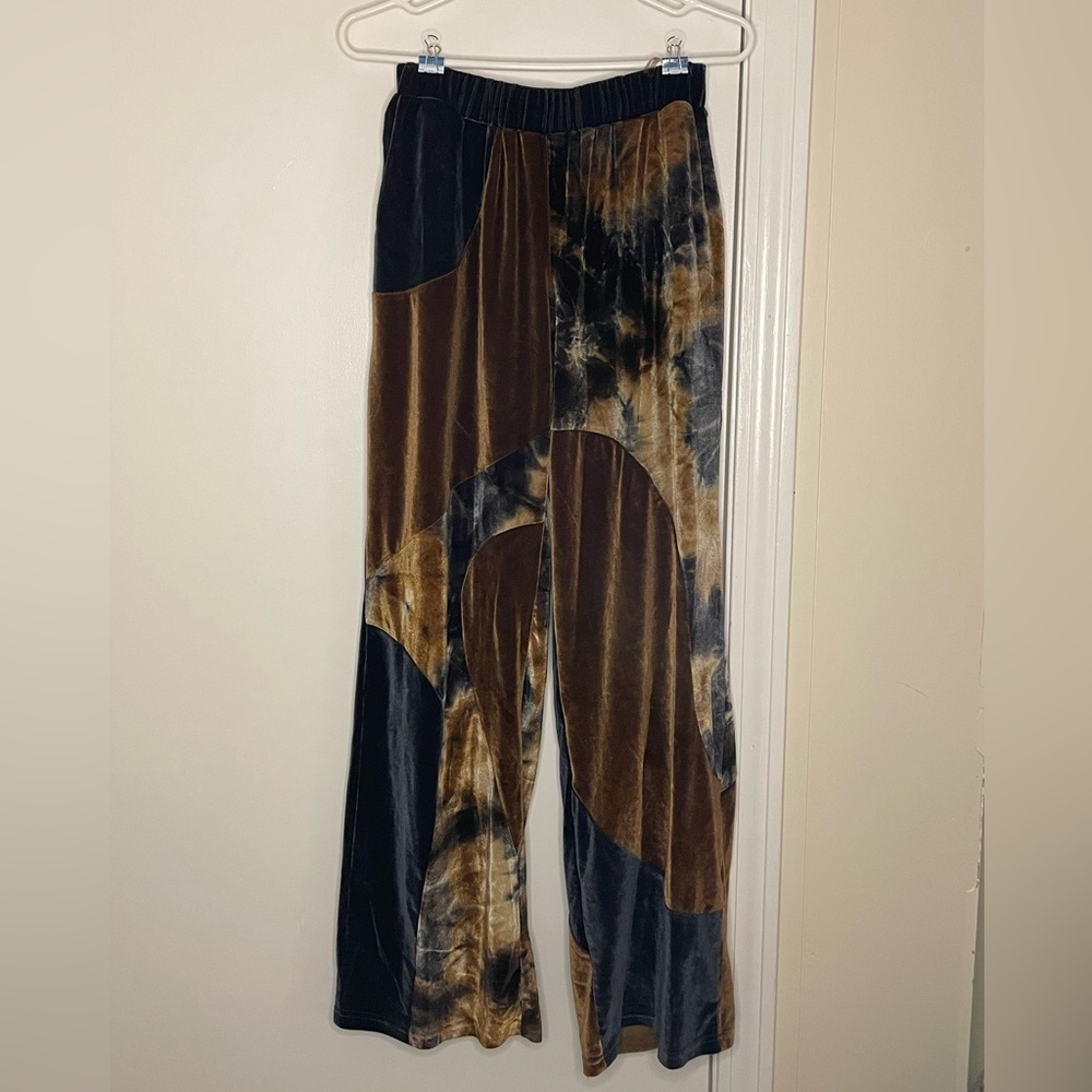 Jaded London Multicolor Patchwork Velvet Wide Leg Flared Pants